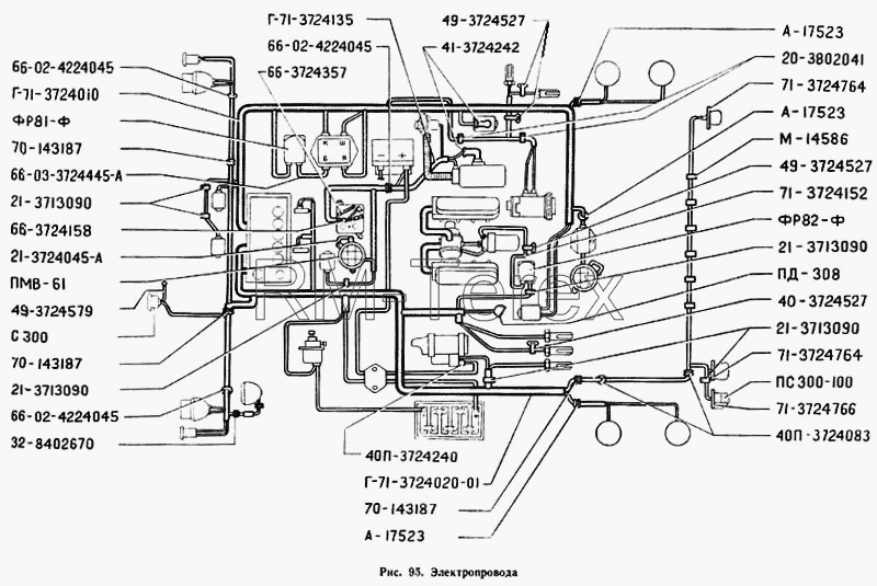 Электрическая схема газ 53 цветная