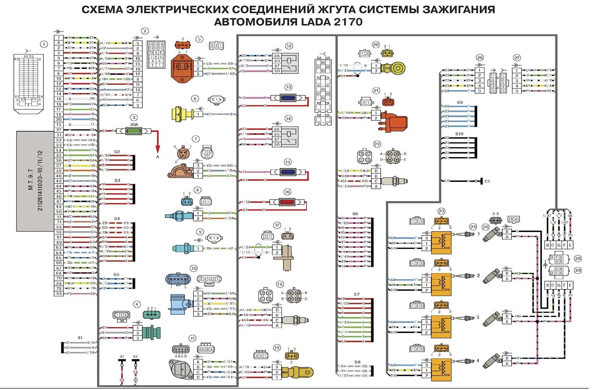 Схема проводки правой двери автомобиля Лада Приора