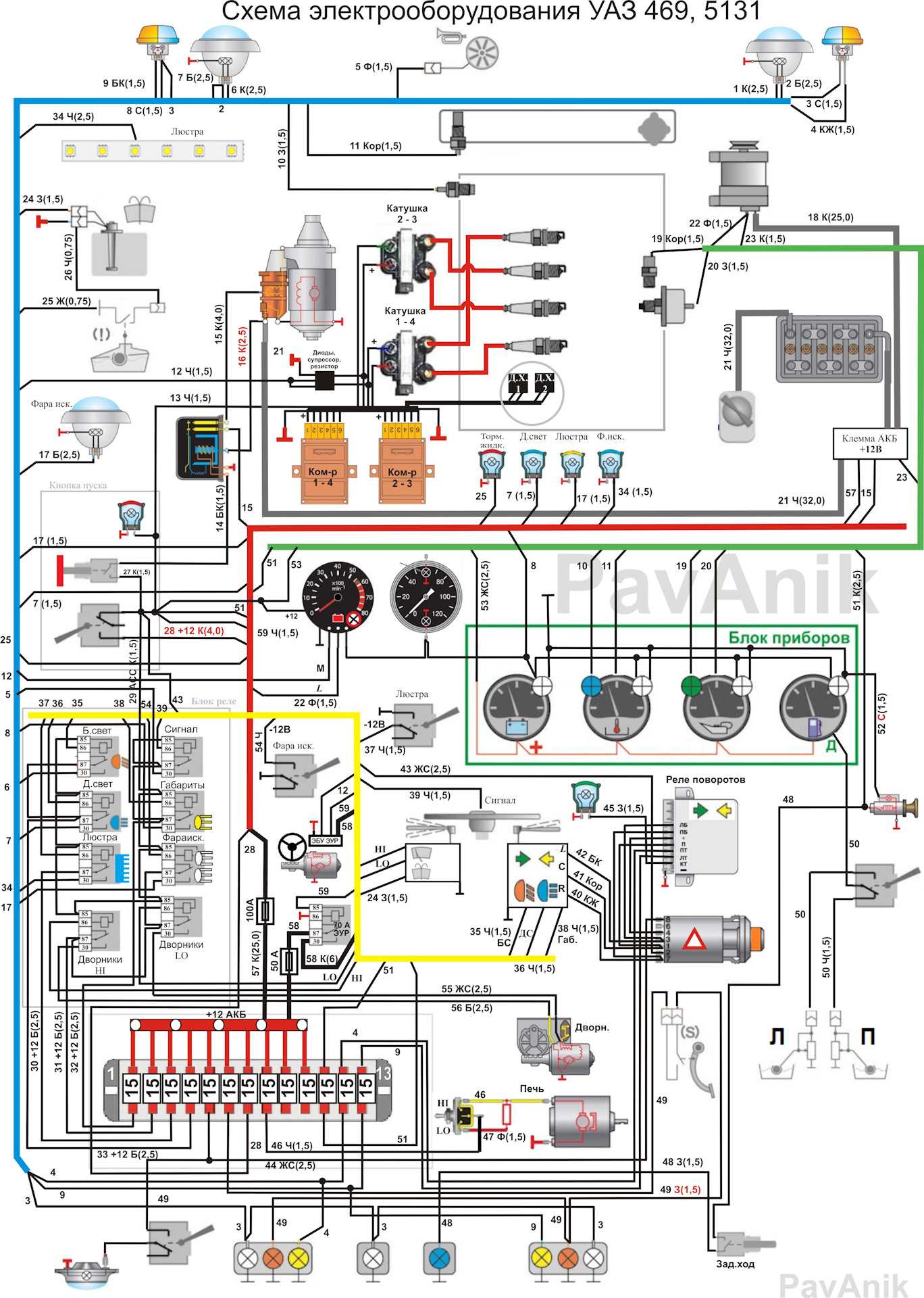 Схема электропроводки уаз 469 старого образца с описанием